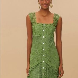 FARM Rio Green Lace Midi Dress